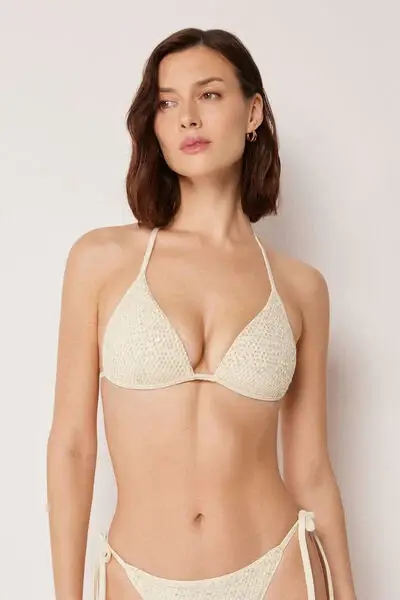 Triangolo Imbottito Costume Sequin Net Donna Bianco