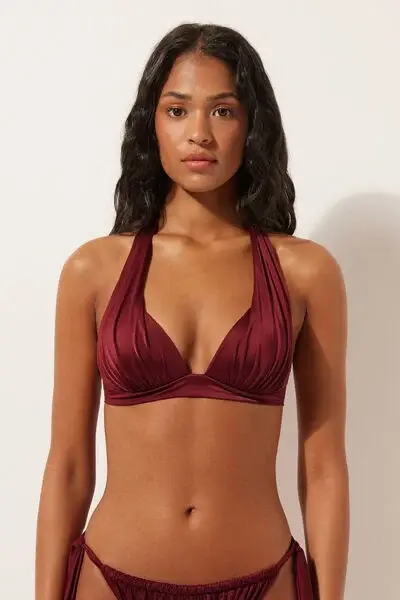 Triangolo Imbottito Costume Shiny Satin Donna Rosso