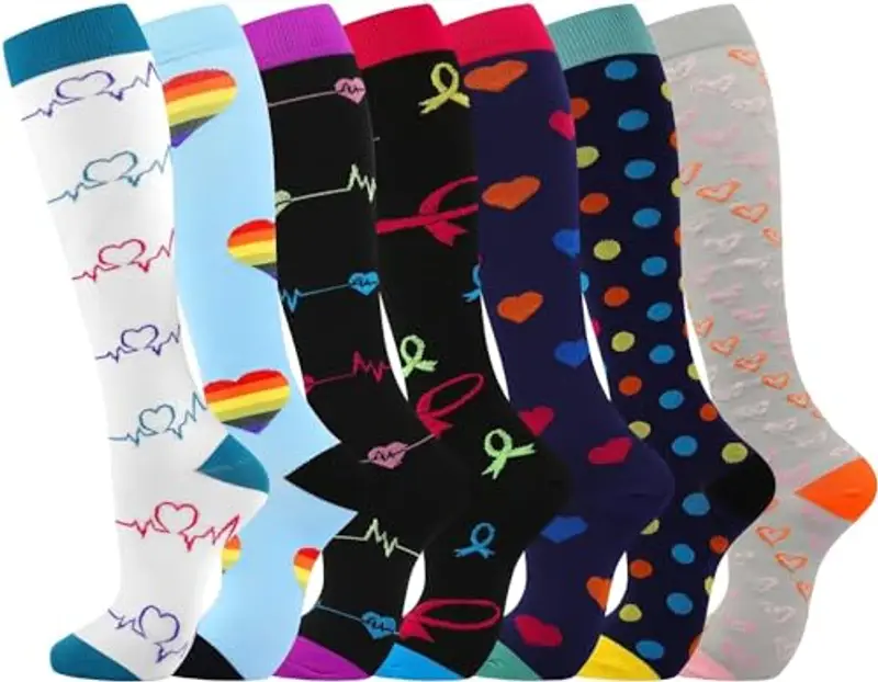 Calzini a compressione (7 paia) per donne e uomini circolazione, 20-30 mmhg, calzini alti sono il miglior supporto per la corsa sportiva e il ciclismo