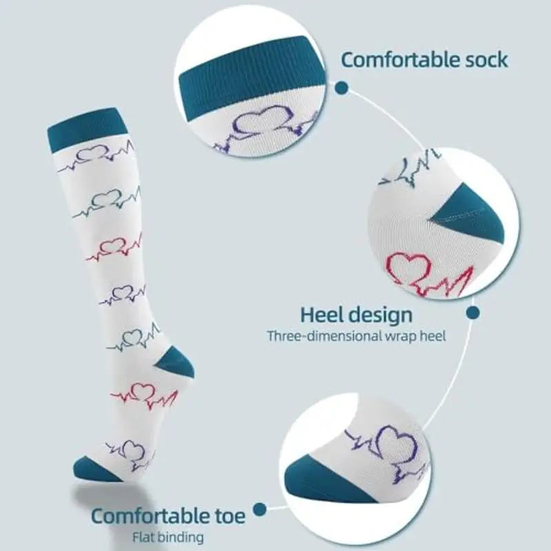 Calzini a compressione (7 paia) per donne e uomini circolazione, 20-30 mmhg, calzini alti sono il miglior supporto per la corsa sportiva e il ciclismo miniatura 2