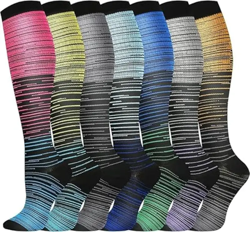 Calzini a compressione (7 paia) per donne e uomini circolazione, 20-30 mmhg, calzini alti sono il miglior supporto per la corsa sportiva e il ciclismo