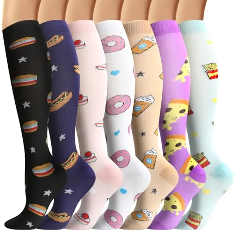 Calzini a compressione (7 paia) per donne e uomini circolazione, 20-30 mmhg, calzini alti sono il miglior supporto per la corsa sportiva e il ciclismo