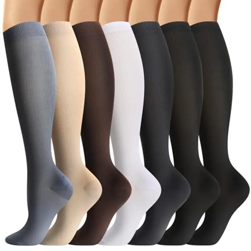 Calzini a compressione (7 paia) per donne e uomini circolazione, 20-30 mmhg, calzini alti sono il miglior supporto per la corsa sportiva e il ciclismo
