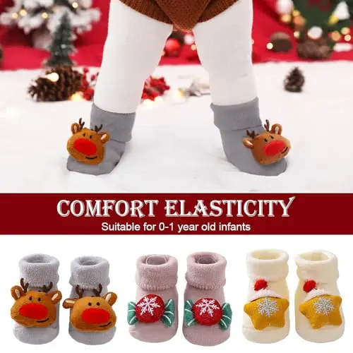 Calzini Sonaglio Neonato 0-12 Mesi, Calzini Natalizi Bambini, Giochi Neonato Sonaglio Calza Natalizia, Calzini Natale miniatura 3