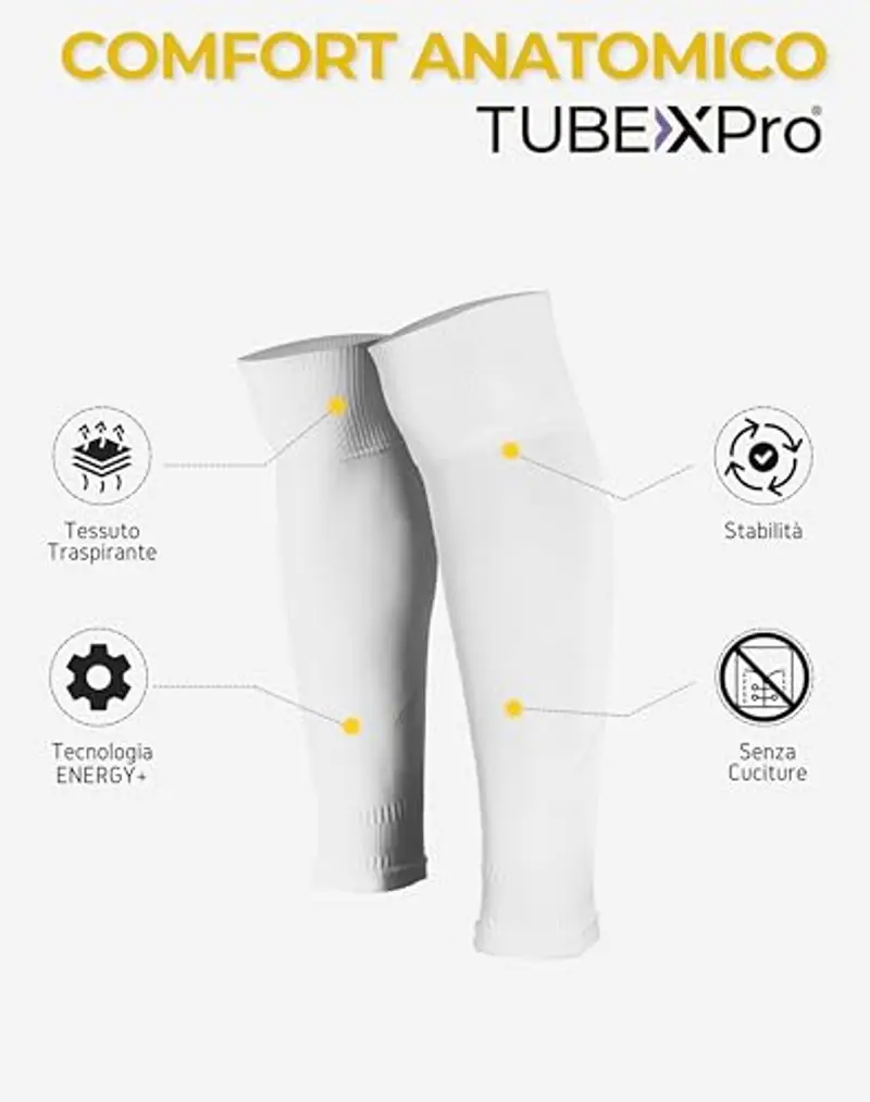 Calzino Tubolare Calcio, TUBEXPro, Bianco, Misura Unica, GEARXPro Sports miniatura 3