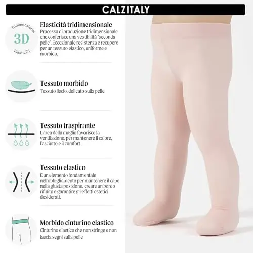 CALZITALY 2 Paia Collant Neonata in Microfibra, Calzamaglia Bébé, Bianco, Rosa, Panna, Blu, 40 DEN, Made in Italy miniatura 2