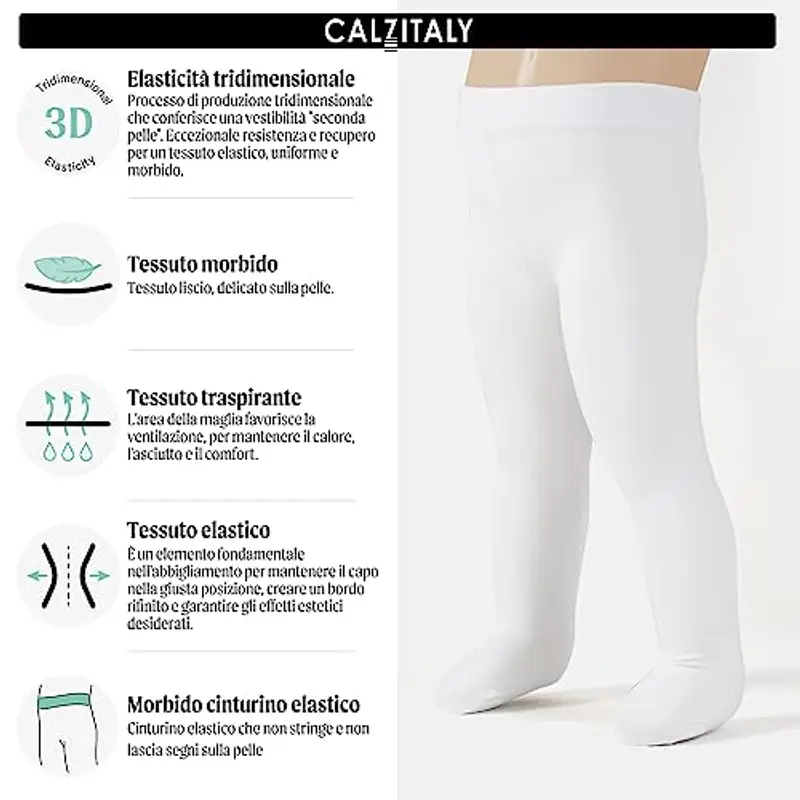 CALZITALY 2 Paia Collant Neonata in Microfibra, Calzamaglia Bébé, Bianco, Rosa, Panna, Blu, 40 DEN, Made in Italy miniatura 2