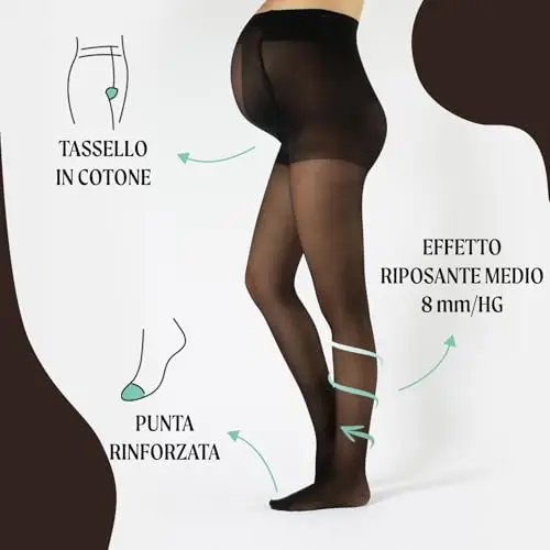 CALZITALY Collant Premaman Riposanti a Compressione Media per Gravidanza, Nero, Naturale, Powder, 20 Den, Made in Italy miniatura 2