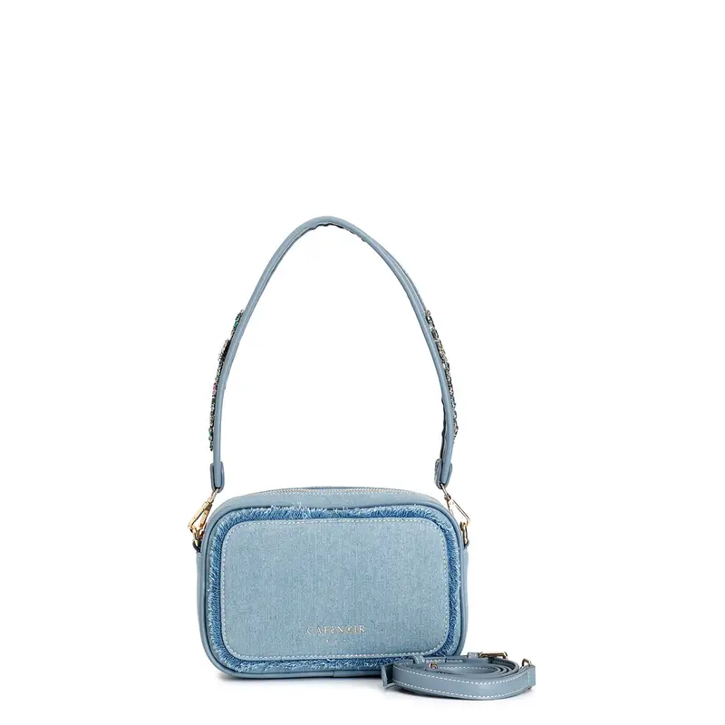 camera bag in denim sfrangiato denim taglia unica