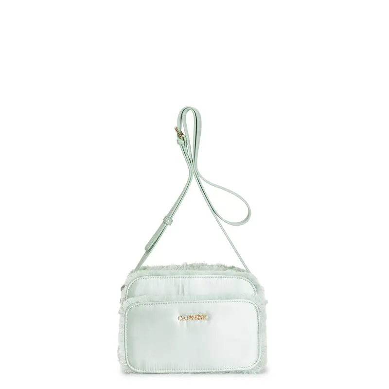 camera bag in satin con sfrangiature, manici tubolari e tracolla removibile menta taglia unica