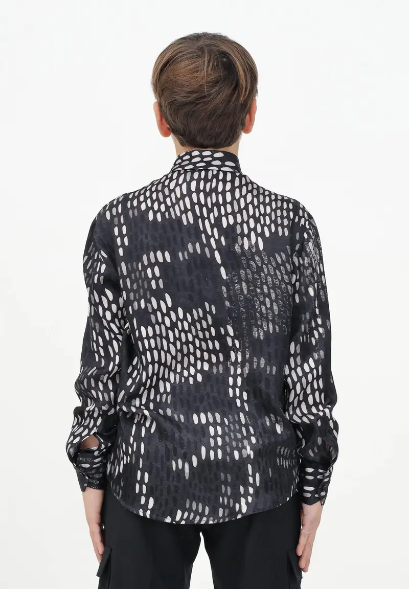 Camicia a manica lunga nera da bambino con fantasia a pois miniatura 2