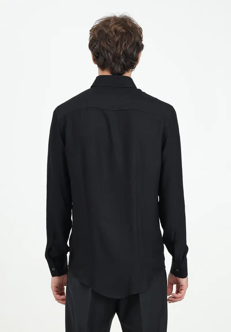 Camicia a manica lunga nera da uomo in twill di viscosa miniatura 2