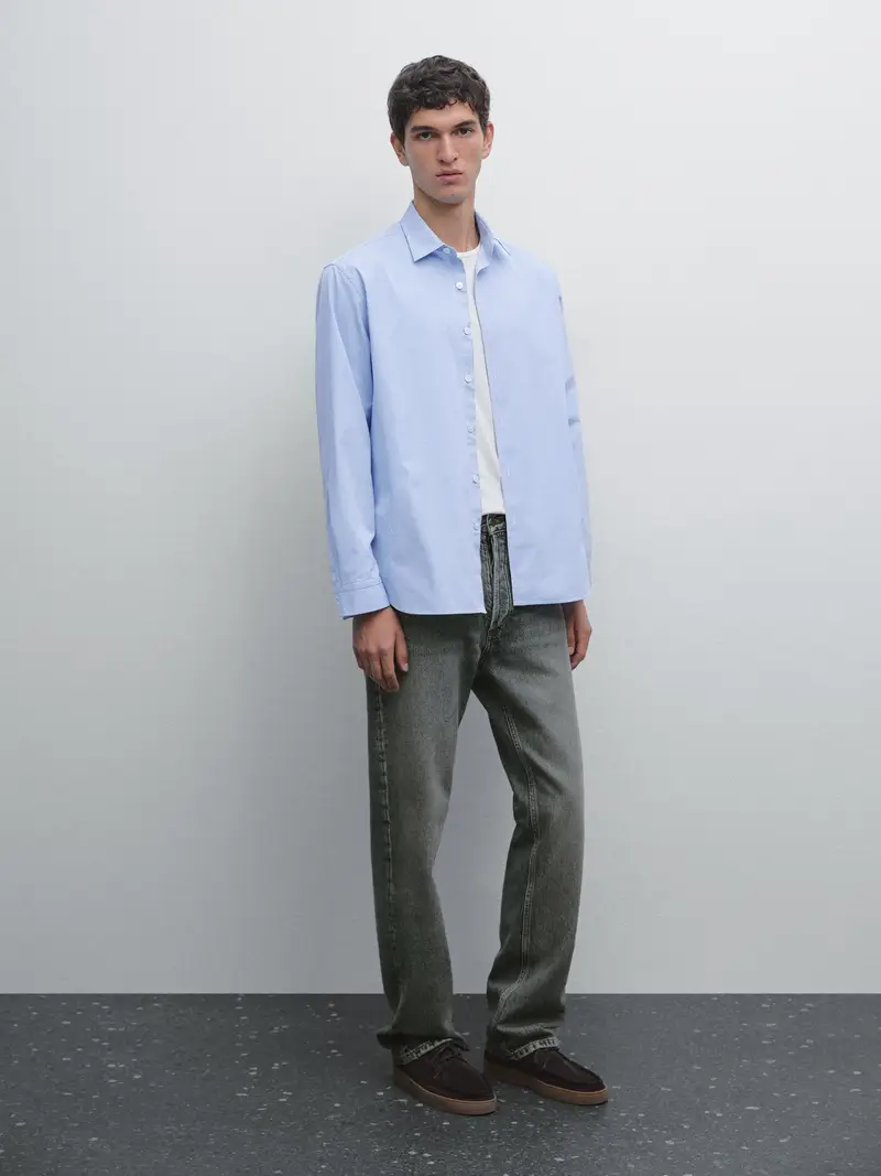 Camicia A Righe In Popeline Regular Fit - Azzurro Intenso - Xl - Massimo Dutti - Maschile