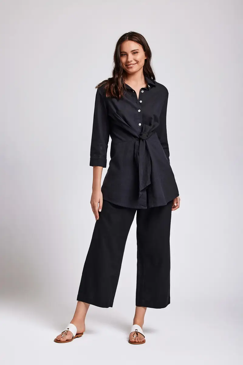 CAMICIA ABITO IN MISTO LINO | Colore: Nero | Taglia: M