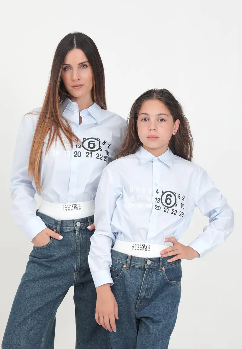 Camicia casual azzurra per donna e bambina con stampa Numbers miniatura 2