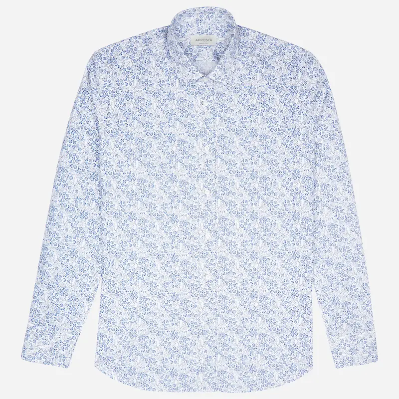 Camicia disegni a fiori azzurro cotone popeline, collo stile collo italiano aggiornato a punte corte miniatura 2
