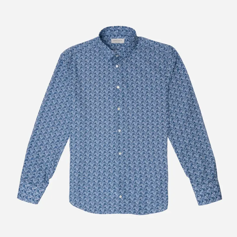 Camicia disegni a fiori blu cotone tessuto con armatura a tela, collo stile collo cutaway miniatura 2