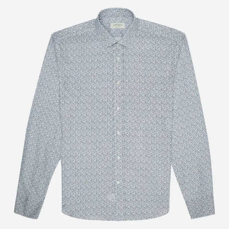 Camicia disegni a fiori blu giro inglese doppio ritorto, collo stile collo italiano aggiornato a punte corte miniatura 2