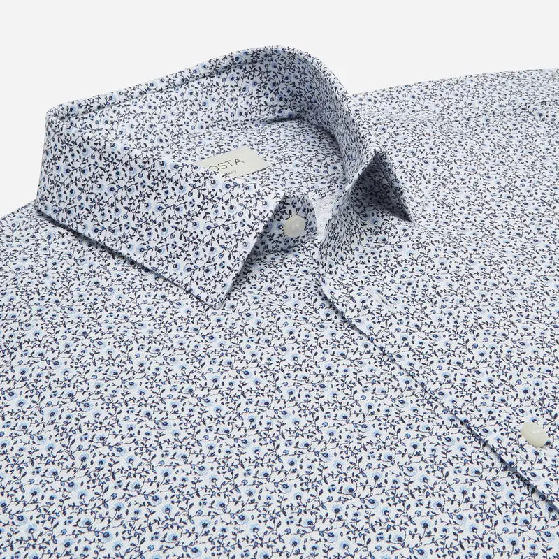 Camicia disegni a fiori blu giro inglese doppio ritorto, collo stile collo italiano aggiornato a punte corte miniatura 3
