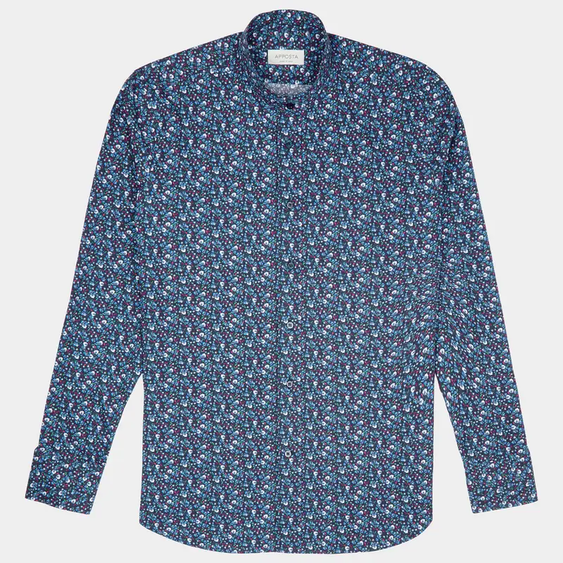 Camicia disegni a fiori multi cotone popeline, collo stile collo alla coreana miniatura 2