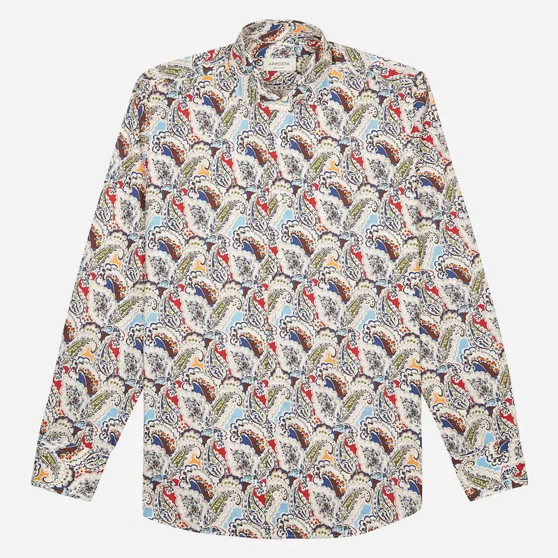 Camicia disegni a fiori multi cotone popeline, collo stile collo francese miniatura 2