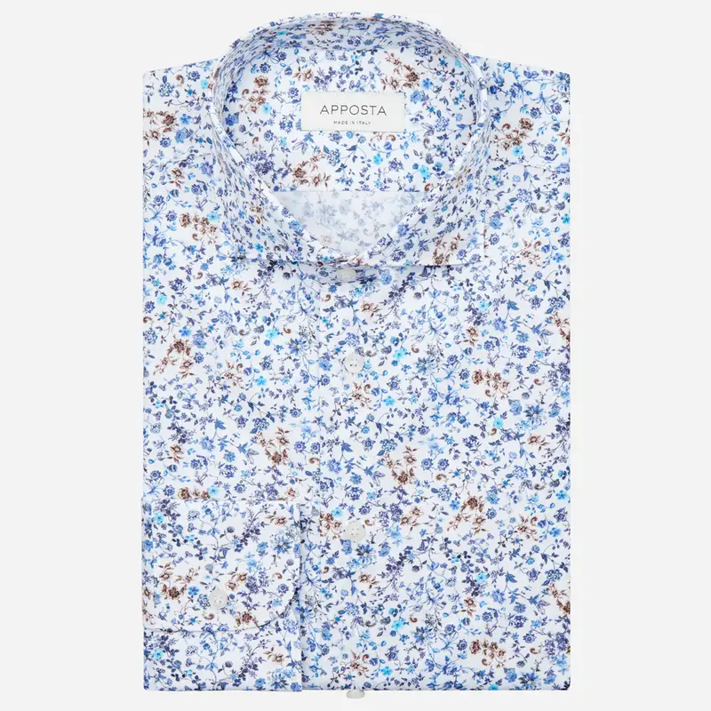 Camicia disegni a fiori multi cotone popeline, collo stile collo francese basso