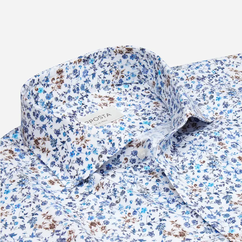 Camicia disegni a fiori multi cotone popeline, collo stile collo francese basso miniatura 3