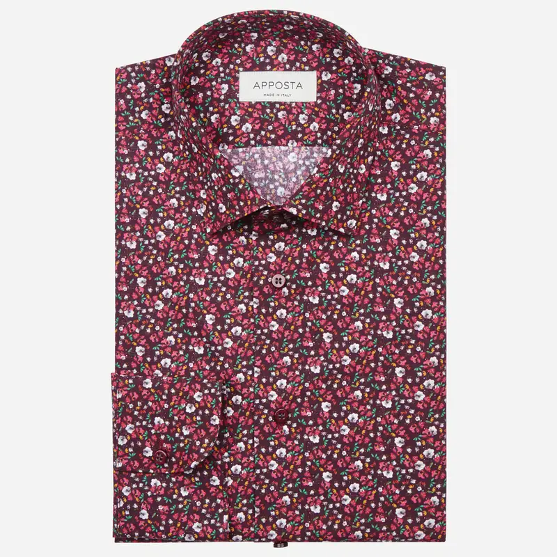 Camicia disegni a fiori multi cotone popeline, collo stile collo italiano aggiornato a punte corte