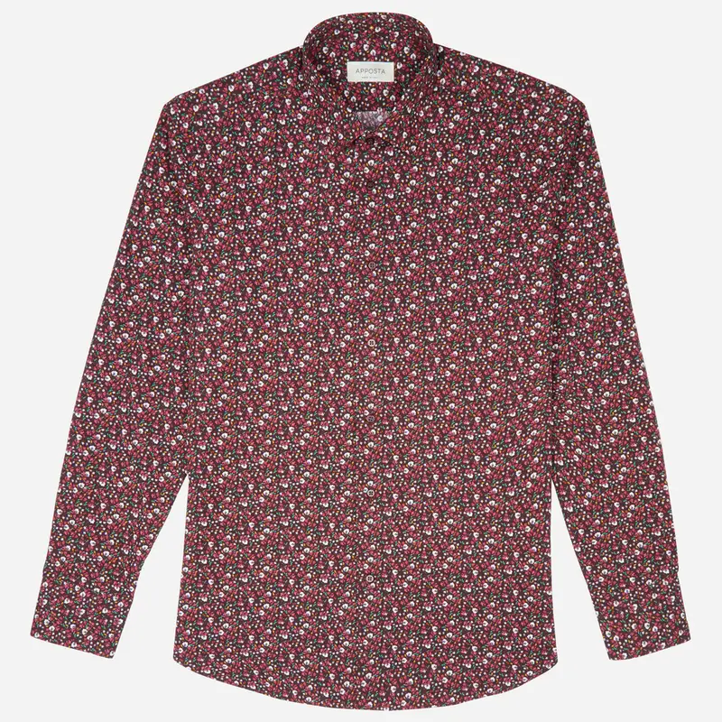 Camicia disegni a fiori multi cotone popeline, collo stile collo italiano aggiornato a punte corte miniatura 2