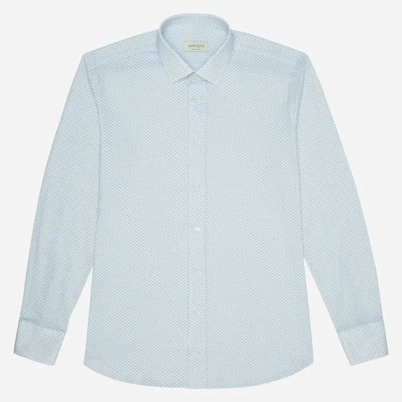 Camicia disegni a pois azzurro cotone jersey, collo stile collo italiano aggiornato a punte corte miniatura 2
