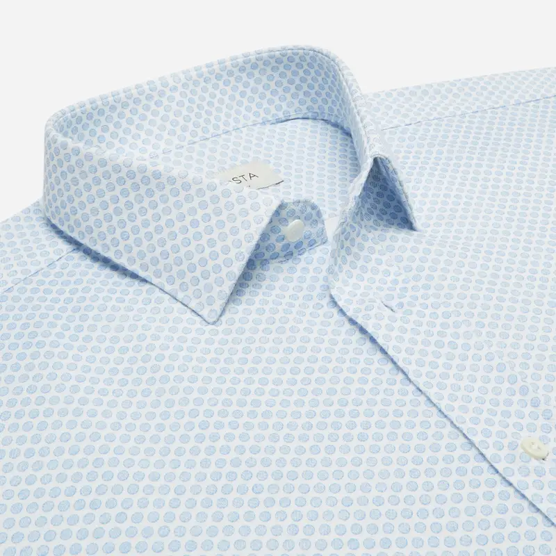 Camicia disegni a pois azzurro cotone jersey, collo stile collo italiano aggiornato a punte corte miniatura 3