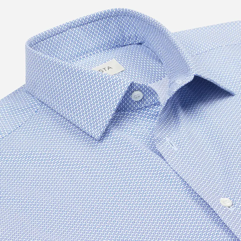Camicia disegni a pois azzurro cotone popeline, collo stile collo italiano aggiornato a punte corte miniatura 3