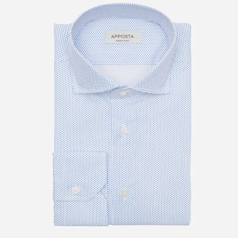 Camicia disegni a pois azzurro cotone tessuto con armatura a tela, collo stile collo francese basso