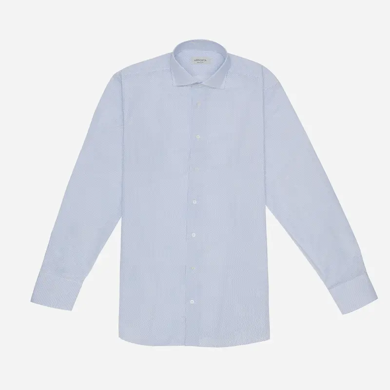 Camicia disegni a pois azzurro cotone tessuto con armatura a tela, collo stile collo francese basso miniatura 2