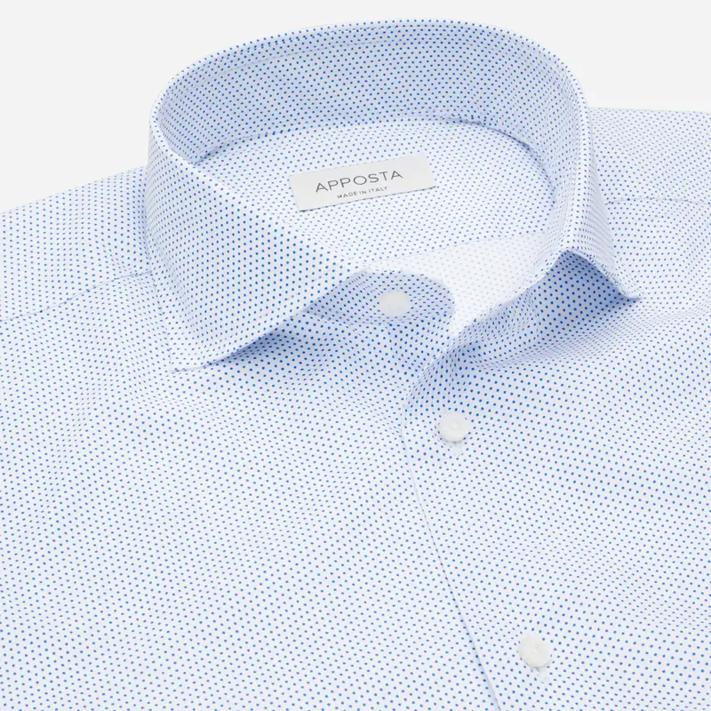 Camicia disegni a pois azzurro cotone tessuto con armatura a tela, collo stile collo francese basso miniatura 3