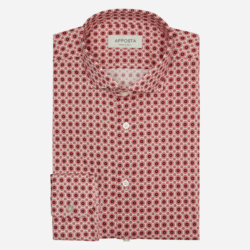 Camicia disegni a pois rosa cotone jersey doppio ritorto, collo stile collo francese aggiornato a punte corte