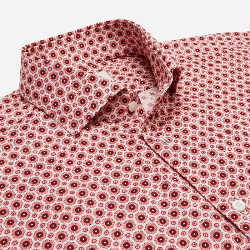 Camicia disegni a pois rosa cotone jersey doppio ritorto, collo stile collo francese aggiornato a punte corte miniatura 3