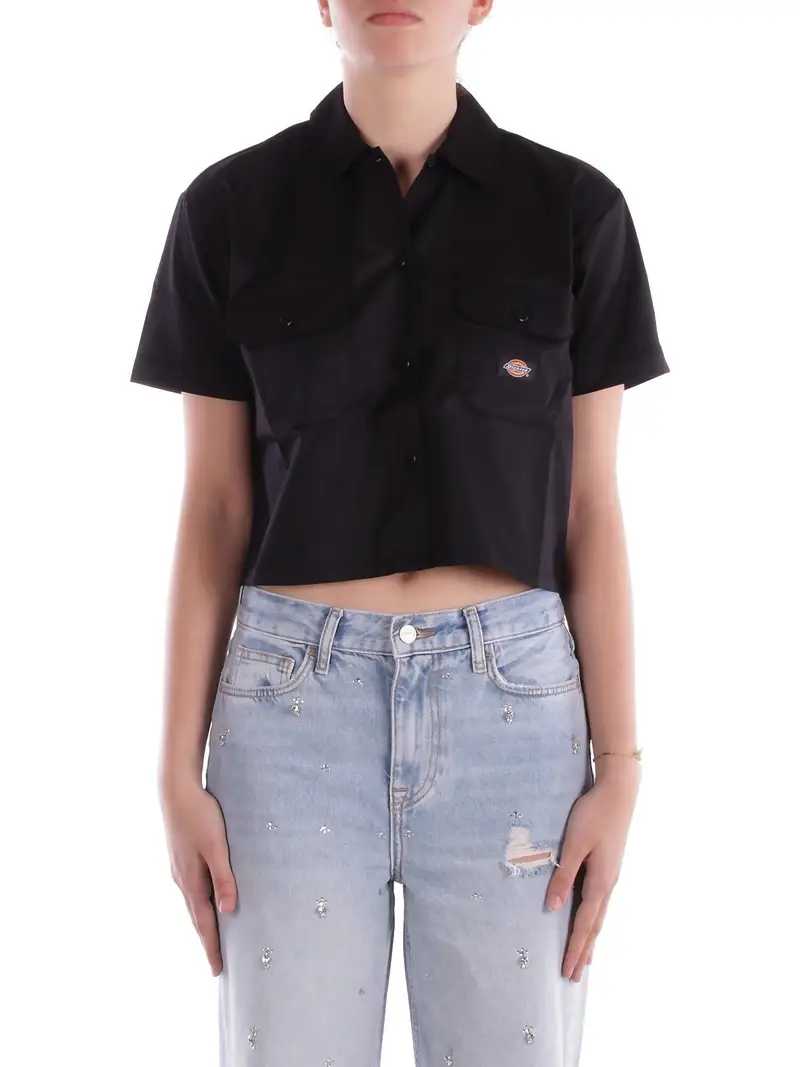 Camicia Donna DICKIES Black Work shirt cropped ss w white