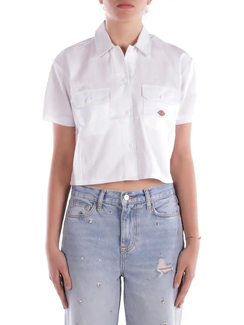 Camicia Donna DICKIES White Work shirt cropped ss w white