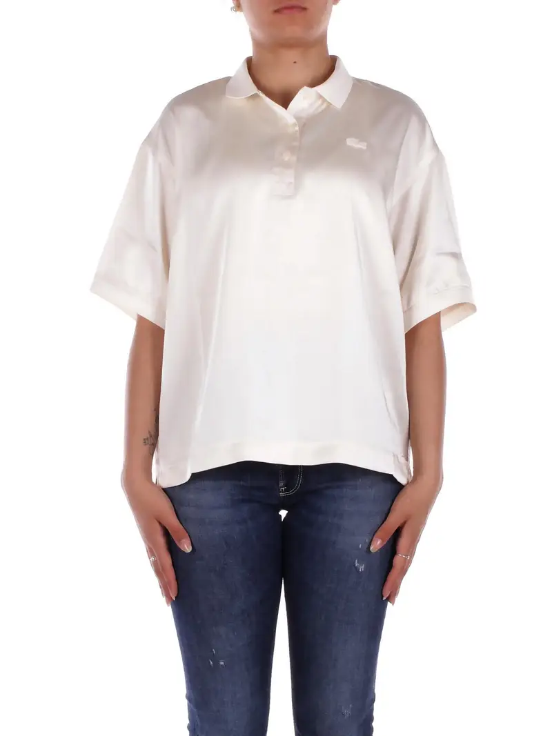 Camicia Donna LACOSTE Panna Camicia manica corta