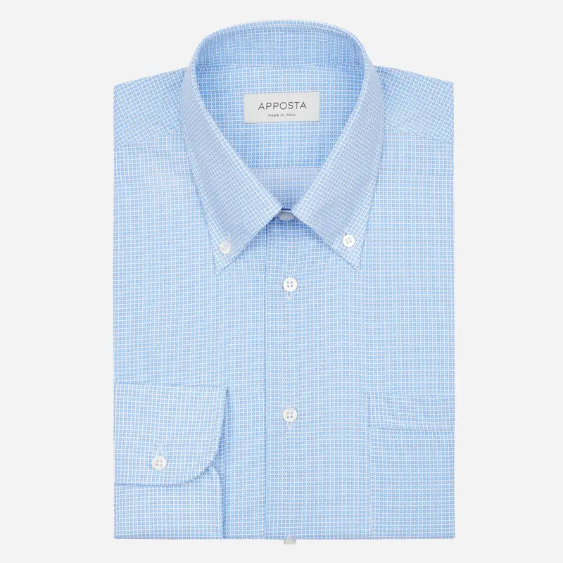 Camicia fantasie azzurro cotone popeline, collo stile collo button down