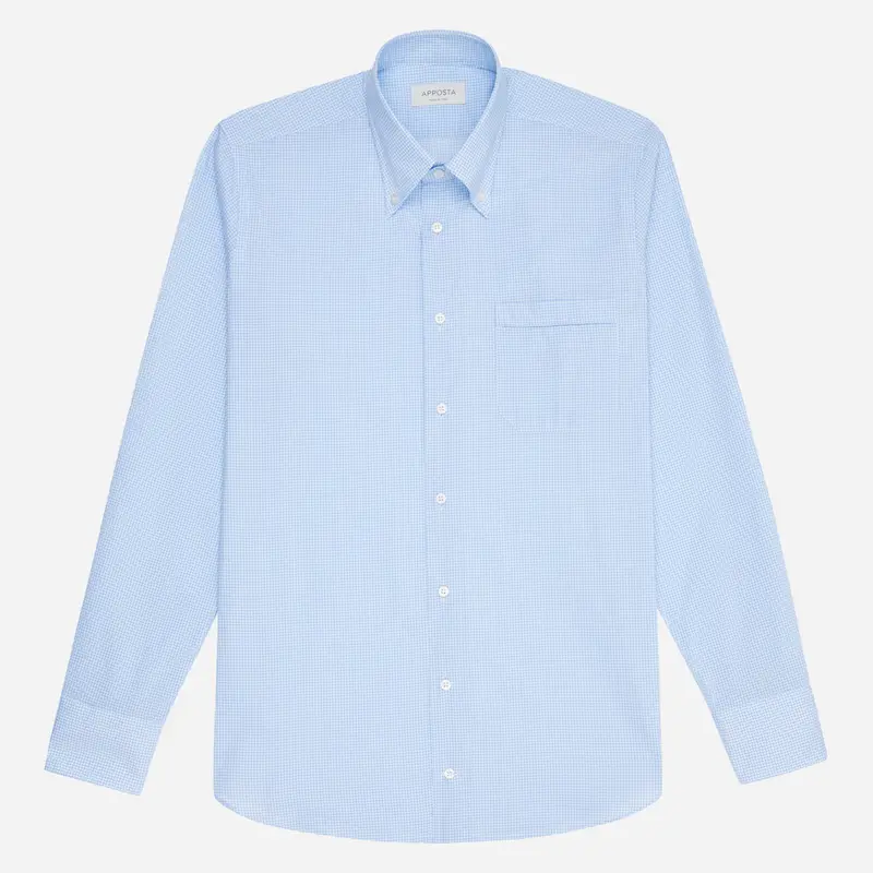 Camicia fantasie azzurro cotone popeline, collo stile collo button down miniatura 2