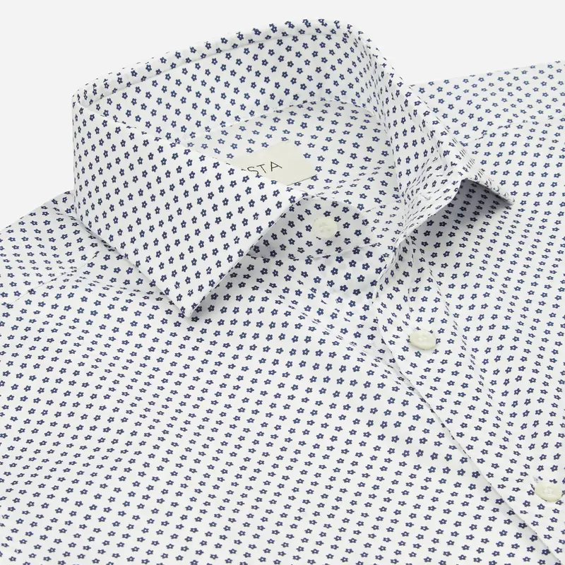 Camicia fantasie bianco cotone tessuto con armatura a tela, collo stile collo francese aggiornato a punte corte miniatura 3