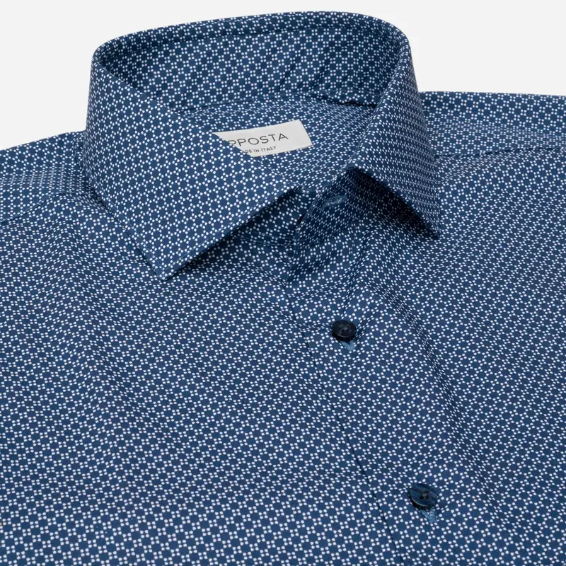 Camicia fantasie blu cotone tessuto con armatura a tela, collo stile collo francese aggiornato a punte corte miniatura 3