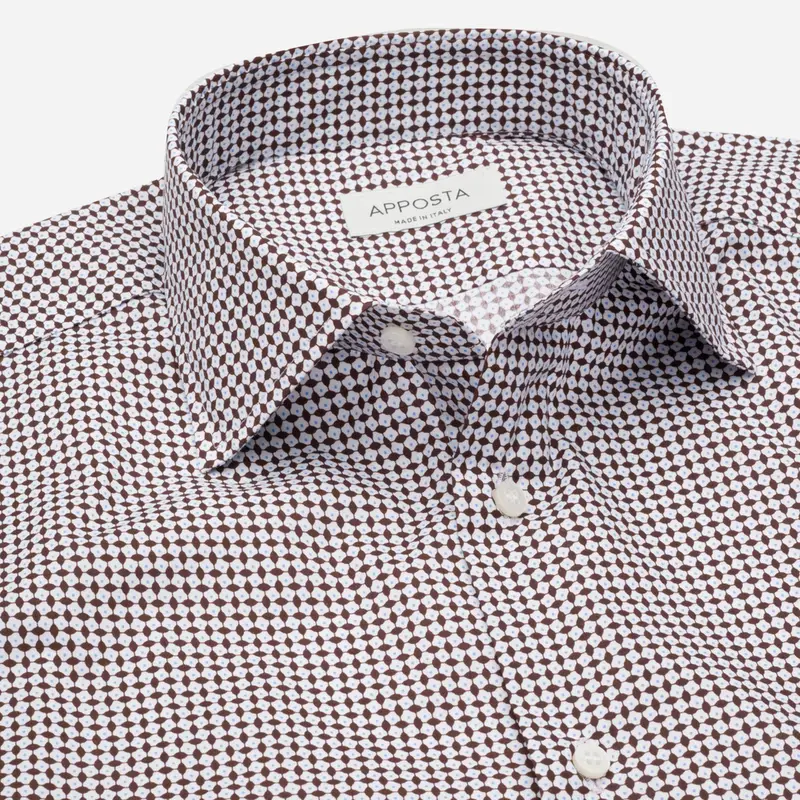 Camicia fantasie marrone cotone tessuto con armatura a tela, collo stile collo semifrancese miniatura 3