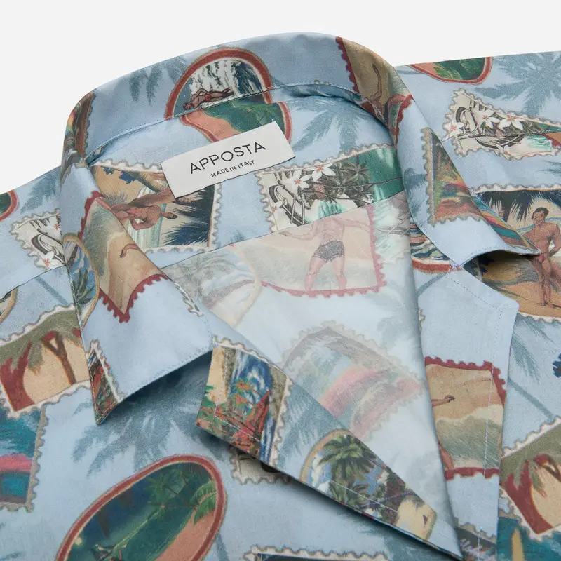 Camicia fantasie multi cotone popeline, collo stile collo bowling miniatura 2