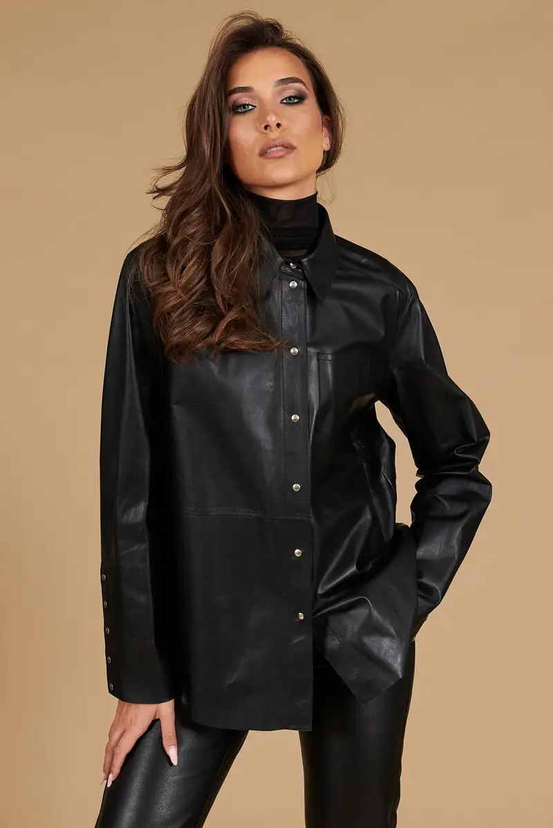 Camicia in pelle nera versione sfoderata D'Arienzo, Seleziona Taglia XXL, Colore Nero