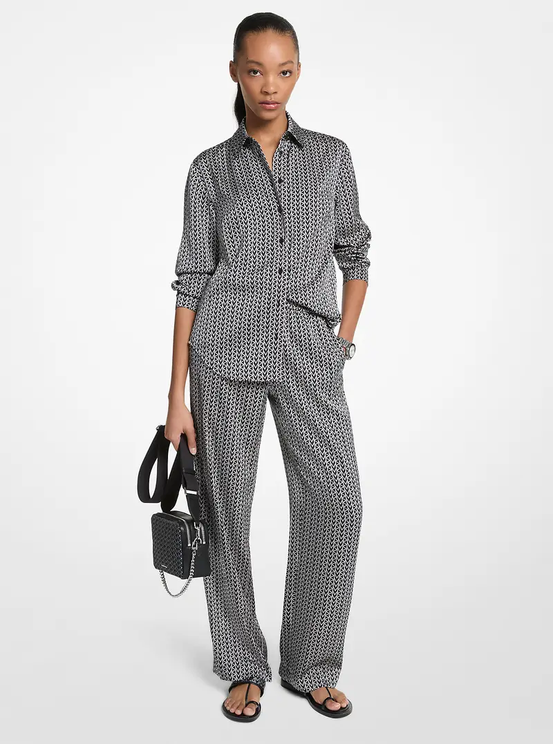 Camicia in raso con stampa logo MK2000 - Michael Kors