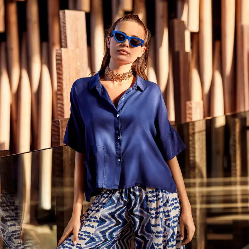 CAMICIA IN TENCEL CLARA | Colore: Blu | Taglia: S