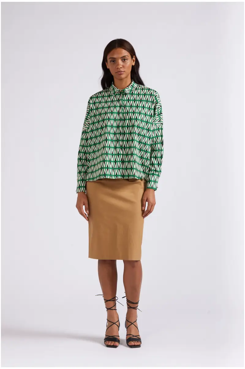 camicia in tessuto leggero stampato rombo multiverde